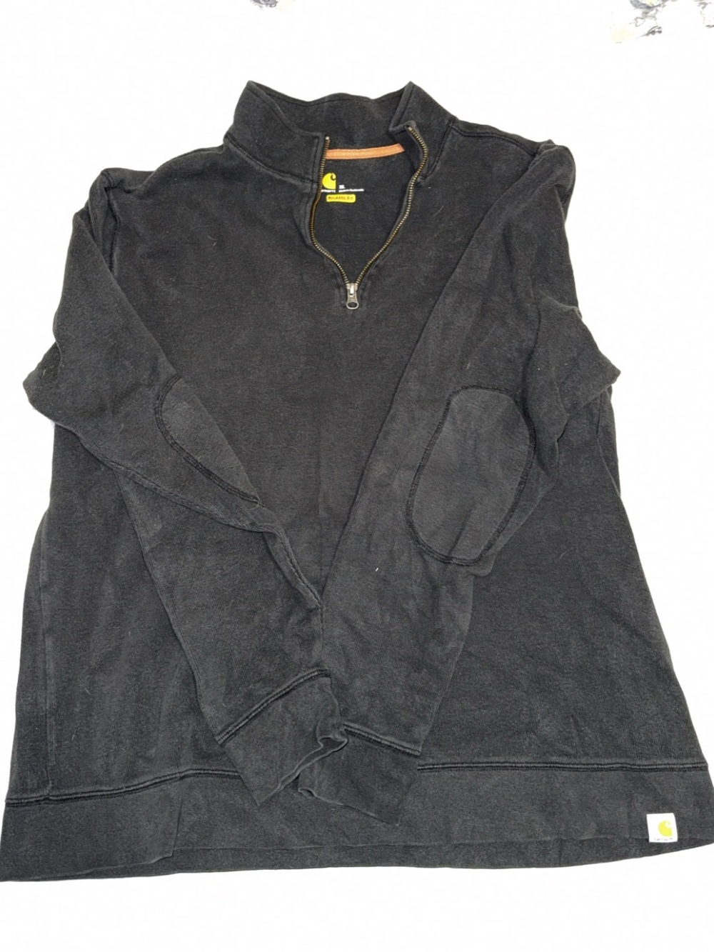 Carhartt Men's Black Half-Zip Pullover with Elbow Patches